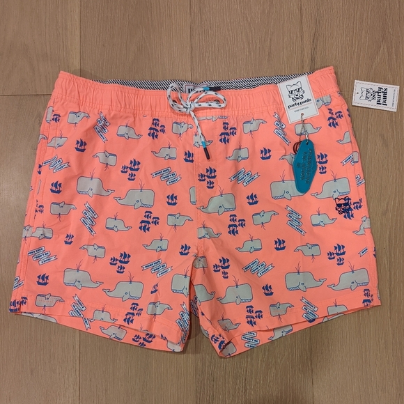 Neon Coral Whale Print Swim Shorts - Picture 1 of 10
